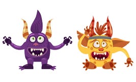 Troll Bigfoot and Imp cute funny fairytale character, emotions, cartoon style, for books, advertising, stickers, vector stock illustration Troll Bigfoot and Imp cute funny fairytale character, emotions, cartoon style, for books, advertising, stickers, vector stock illustration