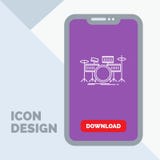 trommel, trommels, instrument, uitrusting, muzikaal Lijnpictogram in Mobiel voor Downloadpagina vector illustratie trommel, trommels, instrument, uitrusting, muzikaal Lijnpictogram in Mobiel voor Downloadpagina vector illustratie
