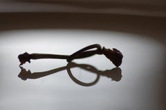 Tronco de la cereza atado en un nudo en una placa con una reflexión imágenes de archivo libres de regalías Tronco de la cereza atado en un nudo en una placa con una reflexión imágenes de archivo libres de regalías