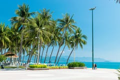 Tropical beach with palm and lamp on coast vacation relax royalty free stock photos Tropical beach with palm and lamp on coast vacation relax royalty free stock photos