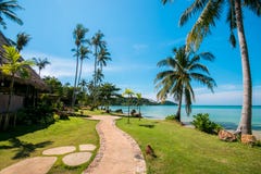Tropical beach with palms, Kood island, Thailand royalty free stock images Tropical beach with palms, Kood island, Thailand royalty free stock images