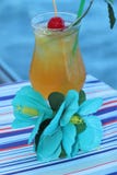 Tropical drink with fruit and blue ocean background stock images Tropical drink with fruit and blue ocean background stock images