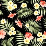 Tropical flowers and jungle palms. royalty free illustration Tropical flowers and jungle palms. royalty free illustration