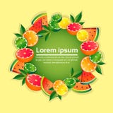 Tropical fruits colorful circle copy space organic over yellow background healthy lifestyle or diet concept vector illustration Tropical fruits colorful circle copy space organic over yellow background healthy lifestyle or diet concept vector illustration