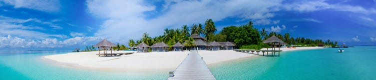 Tropical Island Panorama View At Maldives Royalty Free Stock Photos
