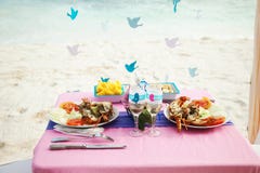 Tropical wedding. table with sea food stock photo Tropical wedding. table with sea food stock photo