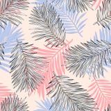 Tropiska palmblad, djungel l?mnar den s?ml?sa vektorn blom- modellbakgrund royaltyfri illustrationer Tropiska palmblad, djungel l?mnar den s?ml?sa vektorn blom- modellbakgrund royaltyfri illustrationer