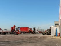 Truck parking with stacked tires royalty free stock photography Truck parking with stacked tires royalty free stock photography