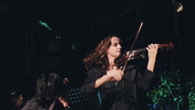 Trzy skrzypaczek zabawa i provocatively bawić się na scenie Znakomity występ instrumentalny zespół Ch?odno zesp?? rockowy zdjęcie wideo Trzy skrzypaczek zabawa i provocatively bawić się na scenie Znakomity występ instrumentalny zespół Ch?odno zesp?? rockowy zdjęcie wideo