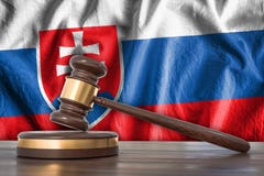 Träauktionsklubba och flagga av Slovakien på bakgrund - lagbegrepp vektor illustrationer Träauktionsklubba och flagga av Slovakien på bakgrund - lagbegrepp vektor illustrationer