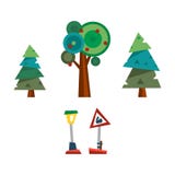 Träd och vägmärkevektorillustration vektor illustrationer Träd och vägmärkevektorillustration vektor illustrationer