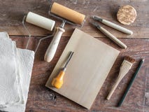 Träsnitt Art Tools arkivbilder Träsnitt Art Tools arkivbilder