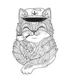 Tubo di fumo di capitano del gatto di scarabocchio nel vettore illustrazione di stock Tubo di fumo di capitano del gatto di scarabocchio nel vettore illustrazione di stock
