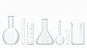 Tubos de ensaio de vidro do vetor isolados no branco Equipamento dos produtos vidreiros de laboratório ilustração royalty free Tubos de ensaio de vidro do vetor isolados no branco Equipamento dos produtos vidreiros de laboratório ilustração royalty free
