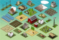 Tuiles réglées de ferme isométrique illustration stock Tuiles réglées de ferme isométrique illustration stock