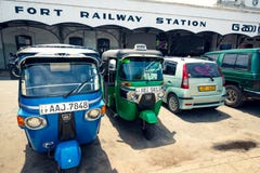 Tuk tuk taxis parked in front of Colombo Fort train station stock image Tuk tuk taxis parked in front of Colombo Fort train station stock image