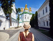 Turista en Kiev Pechersk Lavra fotos de archivo Turista en Kiev Pechersk Lavra fotos de archivo