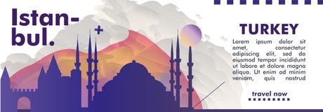 Turkey Istanbul Skyline City Gradient Vector Banner Stock Images