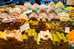 Turkish delight, also known as lokum, sold in the famous Spice Bazaar in Istanbul. stock photos Turkish delight, also known as lokum, sold in the famous Spice Bazaar in Istanbul. stock photos