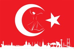 Turkish Flag And Silhouette Landmarks Stock Photos