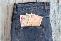 Turkish money in the back pocket of jeans Stock Photo royalty free stock photography Turkish money in the back pocket of jeans Stock Photo royalty free stock photography