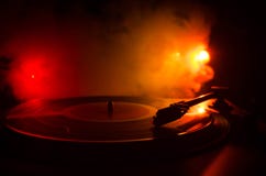 Turntable vinyl record player. Retro audio equipment for disc jockey. Sound technology for DJ to mix & play music. Vinyl record be royalty free stock photos Turntable vinyl record player. Retro audio equipment for disc jockey. Sound technology for DJ to mix & play music. Vinyl record be royalty free stock photos