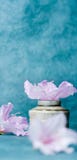 Turquoise Background, Flowers And Hand-thrown Pot Royalty Free Stock Images