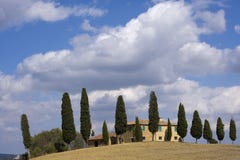 Tuscan Landscape, Isolated Farm With Cypress Royalty Free Stock Photography