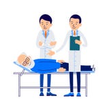 Två unga doktorer står på undersökning av en äldre man vektor illustrationer Två unga doktorer står på undersökning av en äldre man vektor illustrationer
