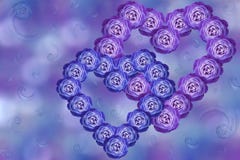 Twee harten van blauw-violette bloemenrozen op vage blauw-turkooise achtergrond bokeh Bloemstuk op de Dag van Valentine ` s Bloem stock illustratie Twee harten van blauw-violette bloemenrozen op vage blauw-turkooise achtergrond bokeh Bloemstuk op de Dag van Valentine ` s Bloem stock illustratie