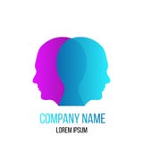 Twee overlappende Menselijke Hoofden in Blauwe en Purpere Psychologie Logo Idea vector illustratie Twee overlappende Menselijke Hoofden in Blauwe en Purpere Psychologie Logo Idea vector illustratie
