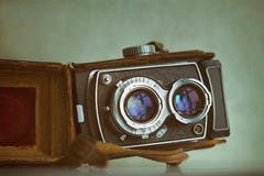 Tweeling de camera dichte omhooggaand van de lens analoge foto stock foto's Tweeling de camera dichte omhooggaand van de lens analoge foto stock foto's