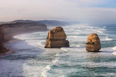 The Twelve Apostles along the Great Ocean Road, Victoria, Australia. Photographed at sunrise. Dawn fog royalty free stock photography The Twelve Apostles along the Great Ocean Road, Victoria, Australia. Photographed at sunrise. Dawn fog royalty free stock photography