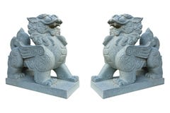 Two Ancient Marble Lions Isolated On White Royalty Free Stock Image Two Ancient Marble Lions Isolated On White Royalty Free Stock Image
