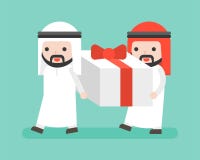 Two Arab Businessman carrying big present box, business situati royalty free illustration Two Arab Businessman carrying big present box, business situati royalty free illustration