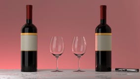 Bottles of red wine, glasses, pink background royalty free stock photos Bottles of red wine, glasses, pink background royalty free stock photos