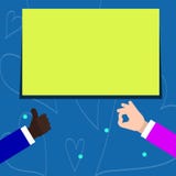 Two Businessmen Hands Gesturing the Thumbs Up and Okay Sign with Blank White Rectangular Text Space. Creative Background royalty free illustration Two Businessmen Hands Gesturing the Thumbs Up and Okay Sign with Blank White Rectangular Text Space. Creative Background royalty free illustration