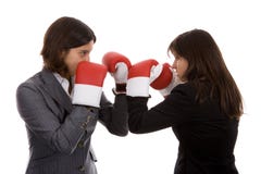 Two Businesswomen With Boxing Gloves Fighting Royalty Free Stock Photo