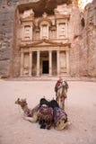 Two Camels In Front Of Treasury At Petra Jordan Royalty Free Stock Photos