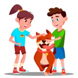 Two Children Petting A Happy Dog Vector. Isolated Illustration royalty free illustration Two Children Petting A Happy Dog Vector. Isolated Illustration royalty free illustration