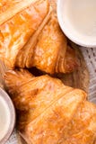 Two cup of coffee and croissants royalty free stock photography Two cup of coffee and croissants royalty free stock photography