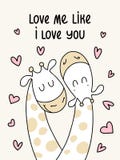 Two cute flat giraffes. Love me like I love you vector cartoon illustration poster royalty free illustration Two cute flat giraffes. Love me like I love you vector cartoon illustration poster royalty free illustration