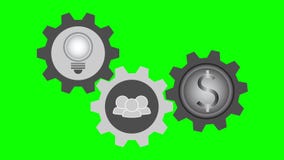 Three symbols in rotating gears, light bulb idea, doing teamwork