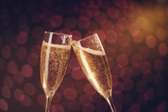 Two elegant champagne glasses making toast Royalty Free Stock Image Two elegant champagne glasses making toast Royalty Free Stock Image