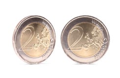 Two euro coins with shadows Royalty Free Stock Photography Two euro coins with shadows Royalty Free Stock Photography