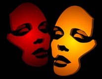 Two Female Face Mask Silhouettes On Black Royalty Free Stock Images