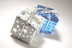 Two gifts or presents, blue/silver