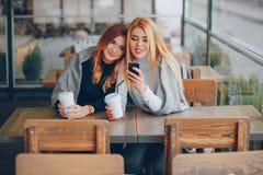 Two Girls In Cafe Stock Photography
