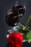 Two Glasses Of Wine With Rose Stock Image