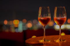 Two glasses of Rose wine with bokeh light royalty free stock images Two glasses of Rose wine with bokeh light royalty free stock images